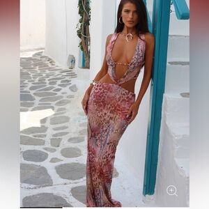 Outcast Hayley Maxi Dress Cayan Ruby Beaded Chain Beach Boho Medium NWT NEW